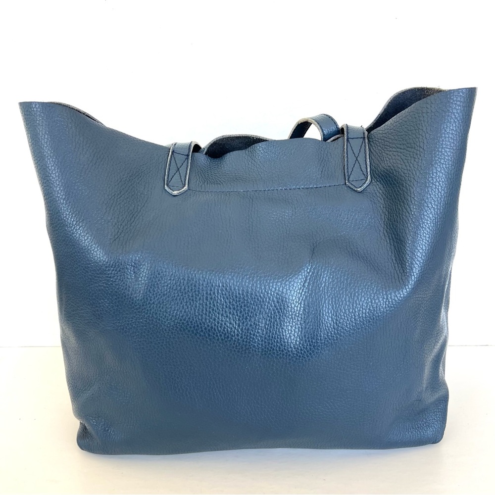 CUYANA Classic Easy Navy Pebbled Leather Large Shopping Bag Shoulder Bag Tote - Picture 4 of 16
